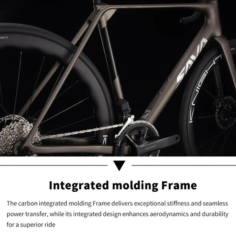 Detail of Carbon Road Bike With Ultra Light T1000 Frame, 24 Speed Shimano 105 Di2 R7170 Shifting, aerodynamic features visible