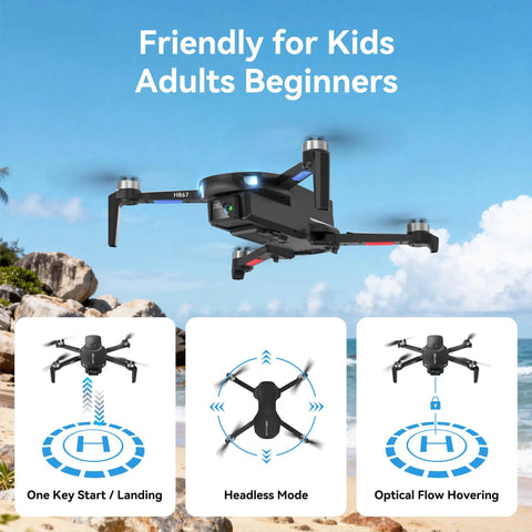 4K Camera Drone For Beginners With 90 Degree Adjustable Lens Foldable Quadcopter Brushless Motors Hovering by Beach