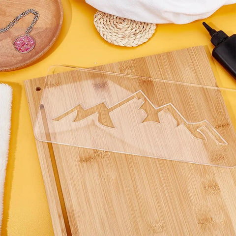Slick Clear Acrylic Mountain Router Template For Precision Wood Inlay Projects Features Built Different Anti Scratch Layer on bamboo board.