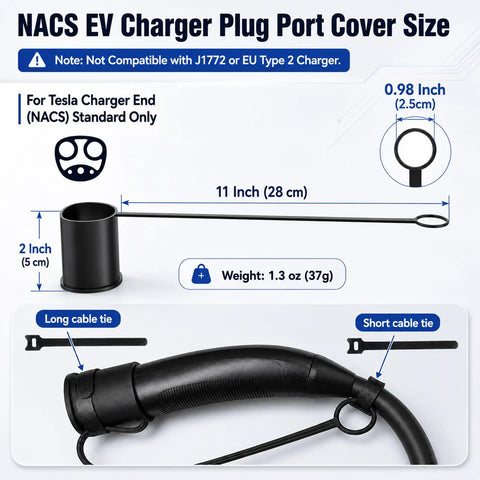 NACS EV Charger Plug Port Cover size details, highlighting dimensions and weight for Heavy Duty Waterproof Silicone Cover For Tesla Model 3 Y X S NACS Ports Lock Your Charger Head In Place And Keep Things Running Slick Whether It Is Pouring Down Or Blowing Ice Across The Parking Lot.