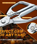 Kitchen Scissors For All Purpose Food Prep, Stainless Steel Kitchen Shears With Sharp Precision, Your Handy Multipurpose Cutting Tool For Poultry, Herbs, And Everyday Kitchen Tasks. Close-up of stainless steel kitchen scissors with ergonomic handle and rivets