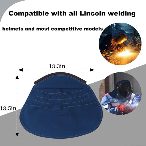 Extended Welding Helmet Cover With Press Fit Seal for Extra Head and Neck Protection, 18.3x18.5 in, Blue, Fits Lincoln Helmets