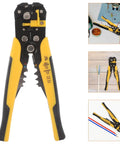 Heavy Duty Automatic Wire Strippers And Crimping Tool Built Tough Electric Cable Cutter Pliers with yellow grips and measurement markings.