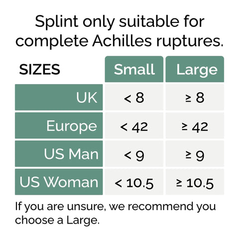 Size chart for Large Left Foot Night Splint Built For Complete Achilles Rupture And Full Tendon Tear Recovery Keeps Your Foot Toes Down