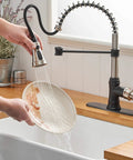Dual Finish Kitchen Faucet In Black And Brushed Nickel With Pull Down Sprayer And Three Spray Modes Single Handle High Arc Commercial Style