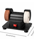 Badass Dual Wheel Bench Grinder With Sturdy Rubber Footed Base; compact black benchtop sharpener with dual wheels, 20cm height.