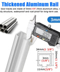 Caliper measuring thickness of aluminum rail, showing dimensions for Aluminum Sliding Shower Door Track Kit With Rollers For Glass Doors 10-12 Mm Thick Durable Heavy-Duty Single Rail Replacement For 2-Door Remodel System 160 Cm 5.2 Ft Smooth Quiet Operation.