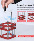 Hand crank lift tool showcasing Badass Universal Metal Router Lift Kit Delivers Sick Precision For Your Woodworking Bench With Sweet Two Inch Vertical Travel And Hella Fine Micro Tweaks For Chamfer Trimming And Fits 64 To 66 Millimeter Motors.