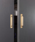 Champagne Bronze Cabinet Pulls With Bead Edge Backplates, 5 Inch Hole Centers, Solid Zinc Alloy Construction, installed on gray cabinets
