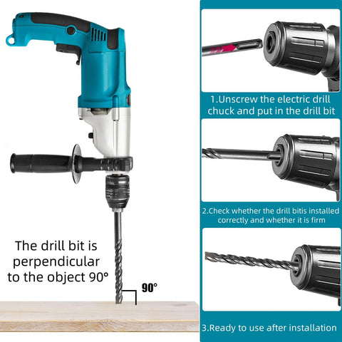 Cididu rotary hammer drill with blue body and side handle, fitted with a masonry drill bit