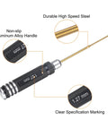 1.27mm Titanium RC Hex Driver Tiny Hex Screwdriver For RC Cars Boats Helicopters And Drones Durable Wrench Tool With A 175mm Long Handle For Quick Field Repairs Black showing details of non-slip aluminum handle and 1.27mm marking.