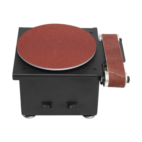 Versatile Mini Belt Disc Sander With 6-Inch Sanding Wheel And Small Grinder For Wood Metal Working, top view of compact sander.
