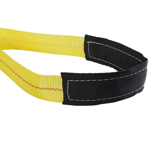 Close-up of Two Pack 6 Foot by 2 Inch Lift Sling Straps showing heavy duty polyester webbing and stitching, UV resistant
