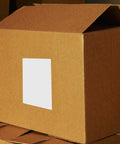 Brown box with visible 4x6 inch synthetic paper label, part of 160 Sheets 4x6 Inch Waterproof Synthetic Paper Shipping Labels With Ample Writing Space For Easy Organization Of Office Supplies Packing And Storage Durable Label Sheets For Home School And Small Biz Use