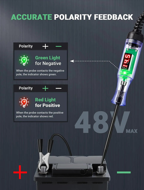 Digital Auto Test Light With 3 to 48V LED Readout and Voltmeter, Polarity Indicator, Stainless Probe, Garage Ready Car Electrical Tester for Fuses and Vehicle Diagnostics on car battery