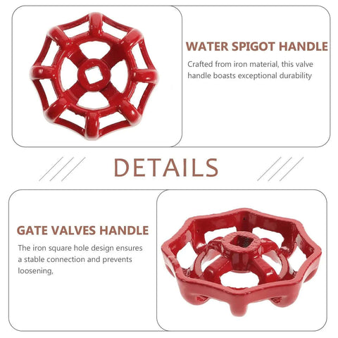 Two Pack Iron Valve Hand Wheels With 6mm By 6mm Square Hole, sturdy red iron handles for gate and stop valves display