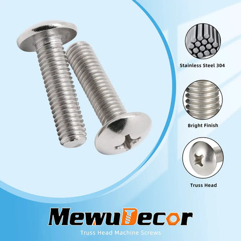 Built Tough 1/4-20 By 1/2 Inch Truss Head Machine Screws Full Thread Grade 304 Stainless Steel 18-8 Corrosion Resistant with bright finish.