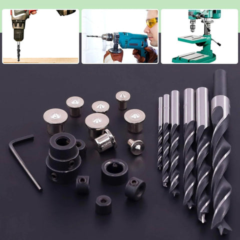 Pro Grade Woodworking Dowel And Tenon Center Drill Bit Set With Depth Stops And Pins 23 Piece Kit for Precise Wood Holes