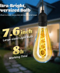 Two Pack Hanging Solar Lights With Glass Edison Bulbs Solar Powered Lanterns Outdoor Waterproof LED with oversized bulb
