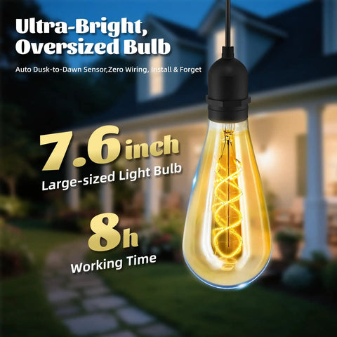 Two Pack Hanging Solar Lights With Glass Edison Bulbs Solar Powered Lanterns Outdoor Waterproof LED with oversized bulb
