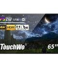 65 Inch 4K Interactive Touchscreen Monitor Smart Board Electronic Whiteboard Windows 11 Pro showcasing vivid landscape with starry sky.