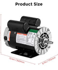 Heavy Duty 5HP Air Compressor Motor 230V Single Phase 56 Frame Electric Motor with FiveEighths Inch Keyed Shaft side view showing dimensions.