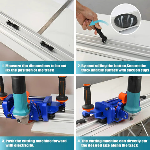 Heavy Duty Electric Orbital Angle Grinder Tile Cutter For Large Ceramic Porcelain Tiles Up To 124 Inches, track and suction cup setup