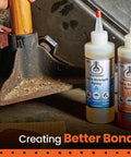 Extra Strength Epoxy Kit With 20-Minute Work Life, Waterproof 2-Part Resin bottles next to a metal tool