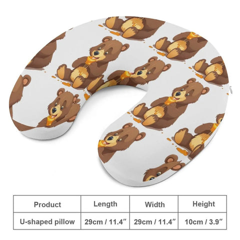 Bear Eating U Shaped Travel Pillow For Neck Support Comfy Memory Foam Fill With High Rebound Comfort Portable Headrest