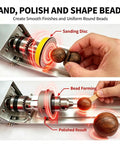 Pro Mini Wood Lathe With 7-Speed Adjustable Control Ranging From 2000 To 8000 RPM shaping beads with sanding disc and polished results.
