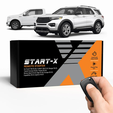 Remote Starter Kit For Ford F 150 F 250 F 350 Ranger Transit Transit Connect Bronco Sport Edge Escape Expedition And Explorer Plug And Play With Easy Install DIY Ready And Push To Start Or Key Ignition with vehicle and remote.