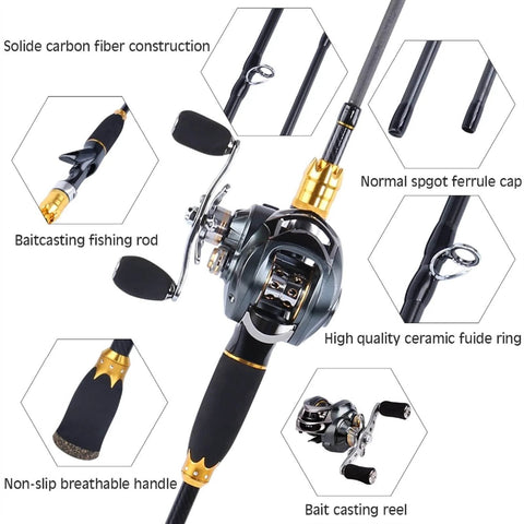 Telescopic Fishing Rod And Baitcasting Reel Combo With 4 Sections Carbon Fiber Casting Rod Lure Set Right Hand Reel 1.8M