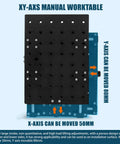 XY Axis Manual Stage With Precision Lead Screw Drive, anodized black finish, 210x150mm, showing X and Y movement directions.
