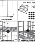 Details of Wire Cube Storage Organizer With Twelve Modular Grids for Home Office and Living Room, showing design and connectors.