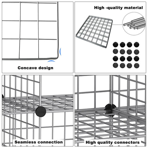 Details of Wire Cube Storage Organizer With Twelve Modular Grids for Home Office and Living Room, showing design and connectors.