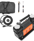 Beefed Up Dual Cylinder Tire Inflator With Heavy Duty Air Compressor 150 PSI 10.6 CFM, accessories, and carry case
