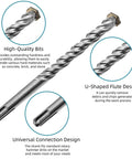 Carbide-tipped rotary hammer drill bits, two shown with spiral flutes and universal shank (front view)