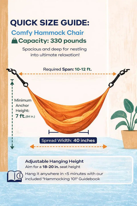Cozy One Person Hanging Chair Hammock For Full Body Chill, 330 Lb Capacity, Weather Safe, Ultra Soft, Hang Anywhere, size guide