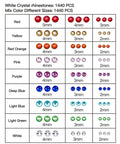 Bedazzler Kit With Rhinestones And Hot Fix Gems Craft Applicator size chart with different gem colors and sizes