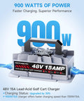 Top Shelf 48 Volt Golf Cart Charger 15 Amp With Knockout Three Pin Round Plug For Club Car Precedent DS Sweet Upgrade, 900W.