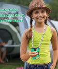 Child wearing 1000X Handheld Microscope for Kids With 4K Screen and 5 Level Zoom, using wide neck strap in outdoor setting
