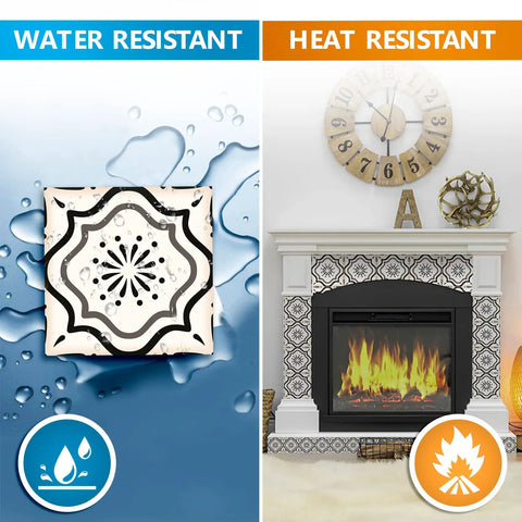 Peel And Stick Tile Stickers 24 Pack For Kitchen Backsplash And Bathroom Vinyl Wall Decals In Black And White Boho Modern Style Easy To Apply Just Peel And Stick Home Decor showing water and heat resistance features.