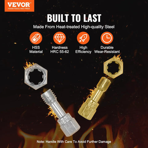 VEVOR thread chaser set front view: two heat-treated steel bolts with hex nuts (silver and brass)