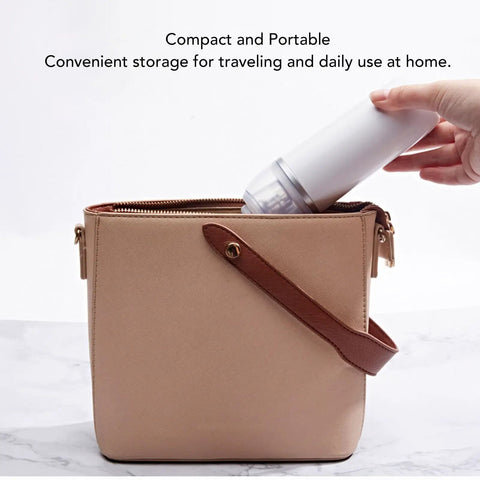 Person placing rapid compression pump into bag, Compact Electric Vacuum Storage Bag Set For Travel With Turbo Valve