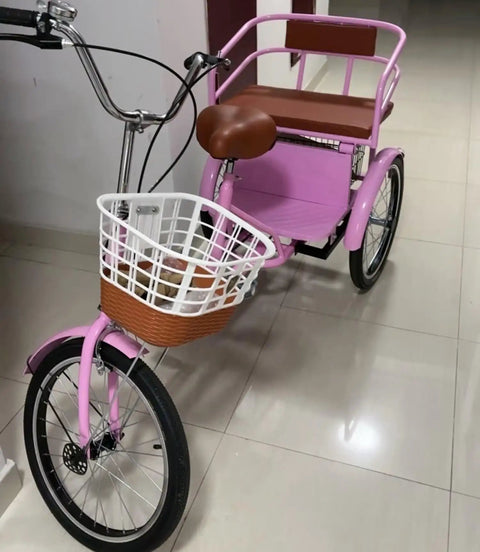Pink 3 Wheel Pedal Tricycle With Back Seat And Safety Belt Front Caliper Brake Outdoor Bike With Pneumatic Tire And Spoke Wheels