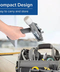 Corner Bead Tool For Drywall Installation Iron Corner Clincher Fixture And Crimper shown in hand above tool bag