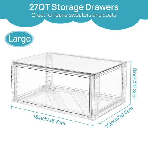 2 Pack Large Clear Stackable Storage Drawers 27Qt Each 54 Qt Total Space Saver Closet Under Bed Organizer Easy Assemble