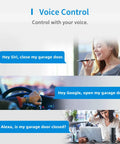 Woman controlling garage with Smart Garage Door Opener Remote for HomeKit Alexa Google Assistant and SmartThings No Hub Needed