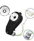 24V Ride On Car Gearbox Motor Replacement RS555 Drive Motor with Quick Connect Wires and plastic housing detail view