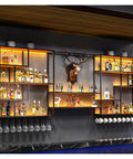 Rustic Industrial Led Wall Mounted Metal Wine Bar Dope Three Tier Bottle Storage Rack For Kitchen And Living Room Decor with illuminated bottle display.